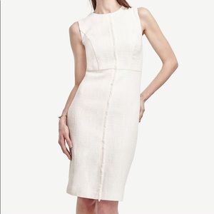 Ann Taylor Tweed Fringe Sheath Dress (Ivory) 0P